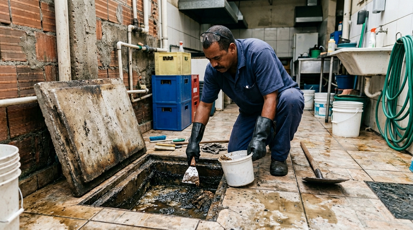 Limpeza de caixa de gordura residencial em Campina Grande-PB